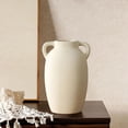 thumbnail image 5 of White Ceramic Vase With Double Ear Design Vintage Craftsmanship And Wide Mouth Opening For Farmhouse Home Decor And Dried Flowers Arrangement, 5 of 7