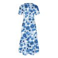 thumbnail image 5 of Penkiiy Women Floral Print Short Sleeve Dress Loose Plain Casual Summer Flowy Tiered Long Maxi Dresses with Pockets S Light Blue, 5 of 5