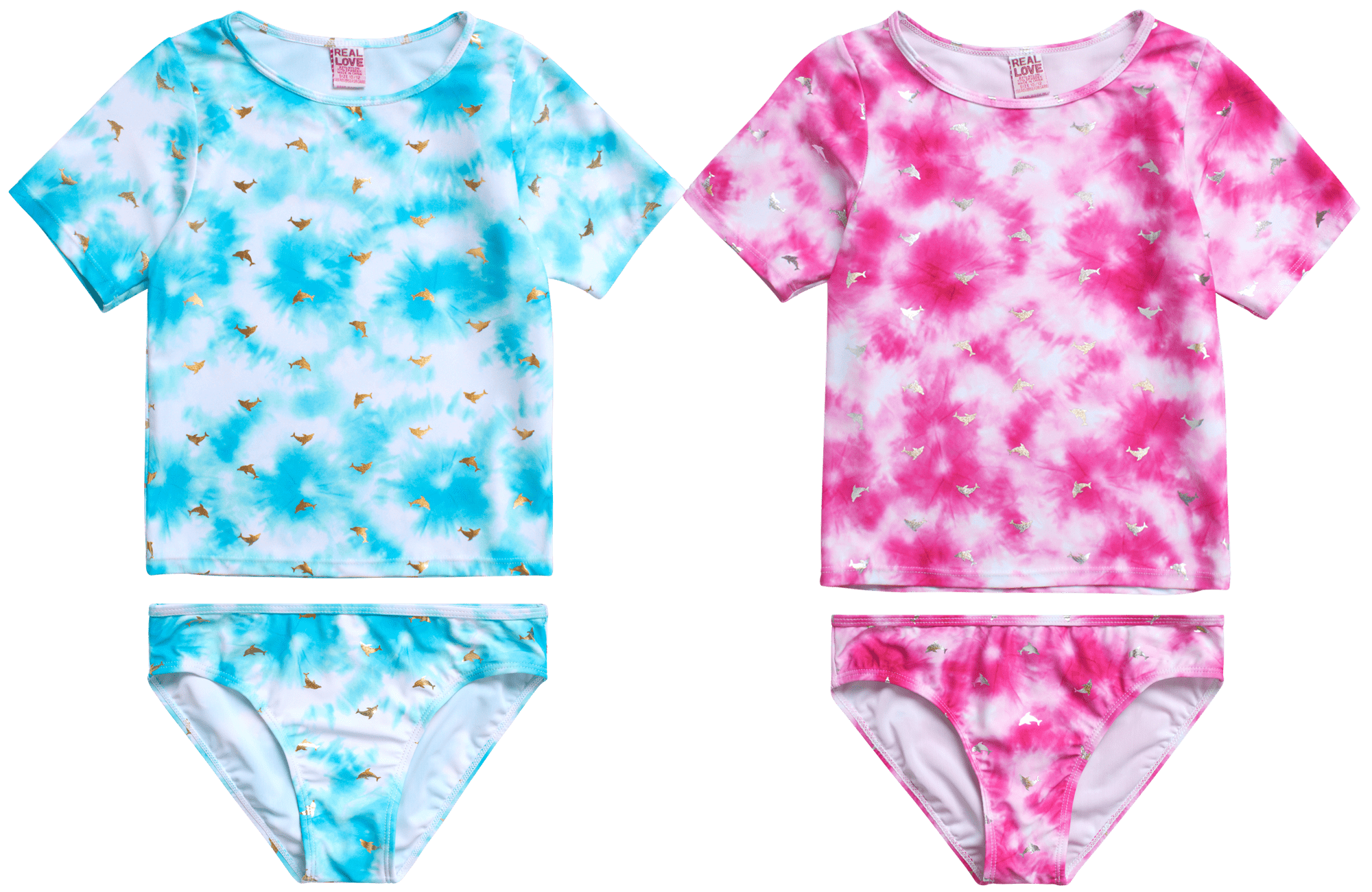 Real Love Girls Rash Guard Set 2 Pack Tankini Swim Shirt And Bikini