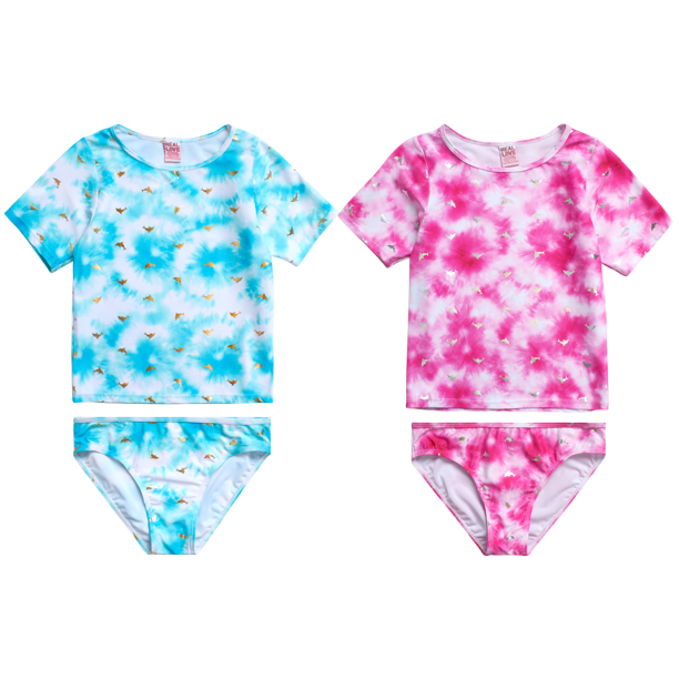 Real Love Girls' Rash Guard Set 2 Pack Tankini Swim Shirt and Bikini