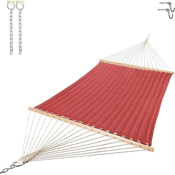 Castaway Living Large 13 ft. Red Polyester Quilted Hammock with Free Extension Chains & Tree Hooks, Designed in The USA, Accommodates Two People with a Weight Limit of 450 lbs.