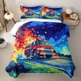 thumbnail image 2 of Castle Fairy Cartoon Fire Truck Twin Quilt Set,Night Flame Print Twin Coverlet Set for Bedroom,Red Blue, 2 of 7