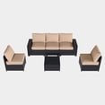 thumbnail image 4 of LazySunsets 6 Pieces Outdoor Wicker Patio Furniture Set, 8 Inch Widened Armrest Rattan Sectional Conversation Sofa with Beige Cushions & Glass Coffee Table, All Weather Backyard Garden Patio Set, 4 of 7