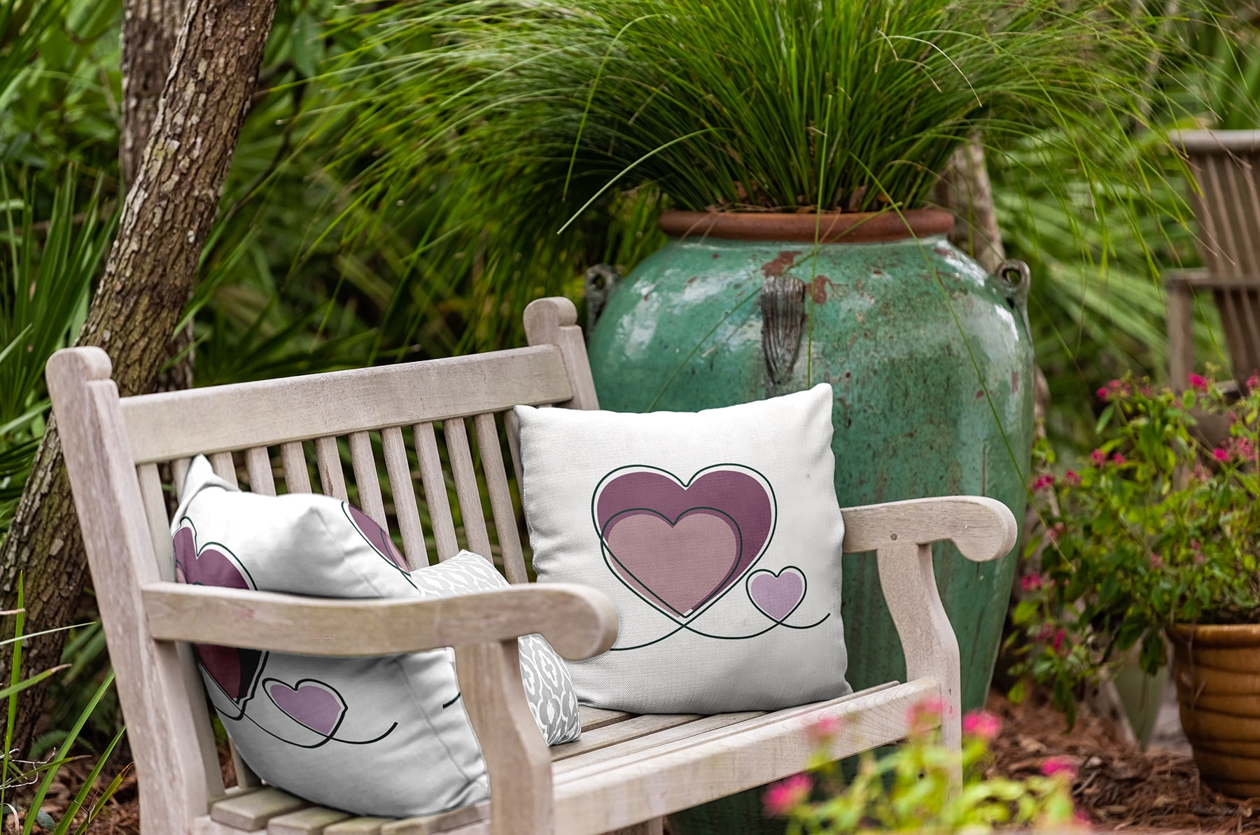 20" x 20" Simply Daisy Hearts With Outlines Polyester Indoor/Outdoor Pillow, Romantic Purple Qty 1