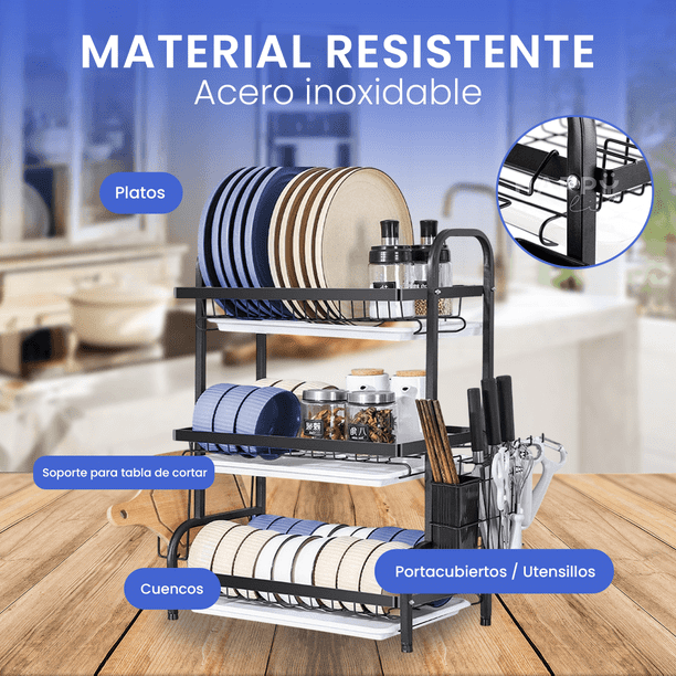 Queta Escurreplatos Cocina De Acero Inoxidable, Escurridor Platos Con 2