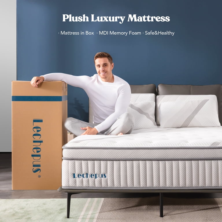 Lechepussleep Queen Hybrid Mattress 10 Inch - Medium Firm, Memory Foam & Pocket Coil, No Fiberglass