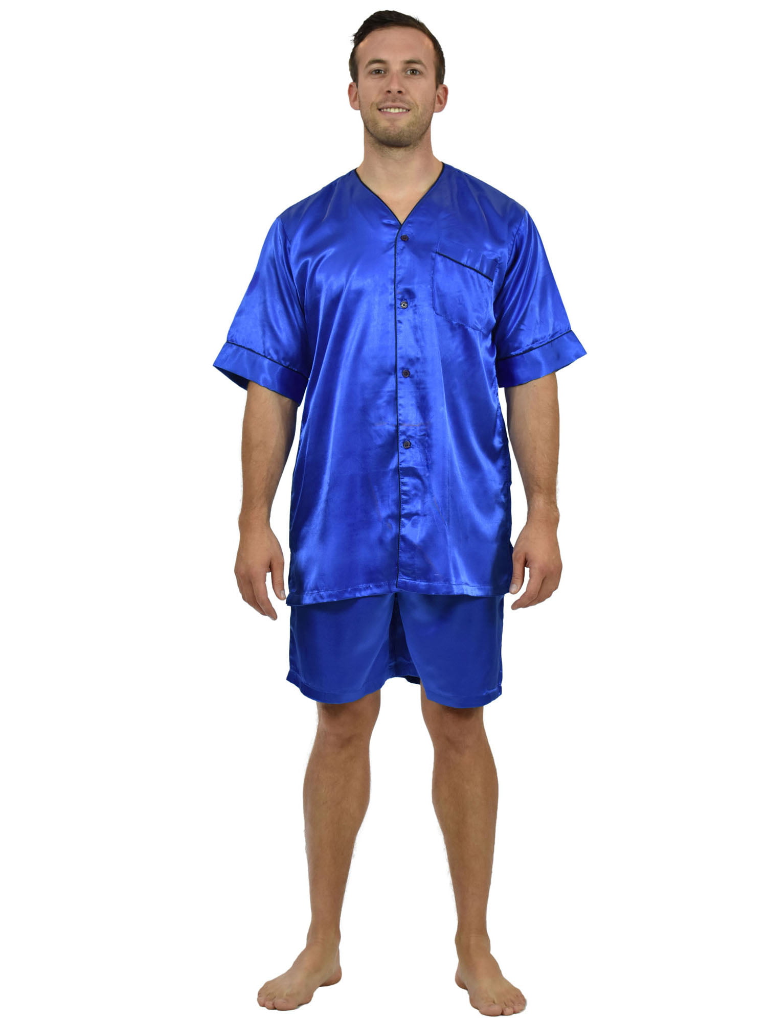 Up2date Fashion's Men's Satin Short-Sleeve V-Neck Pajama Set with ...