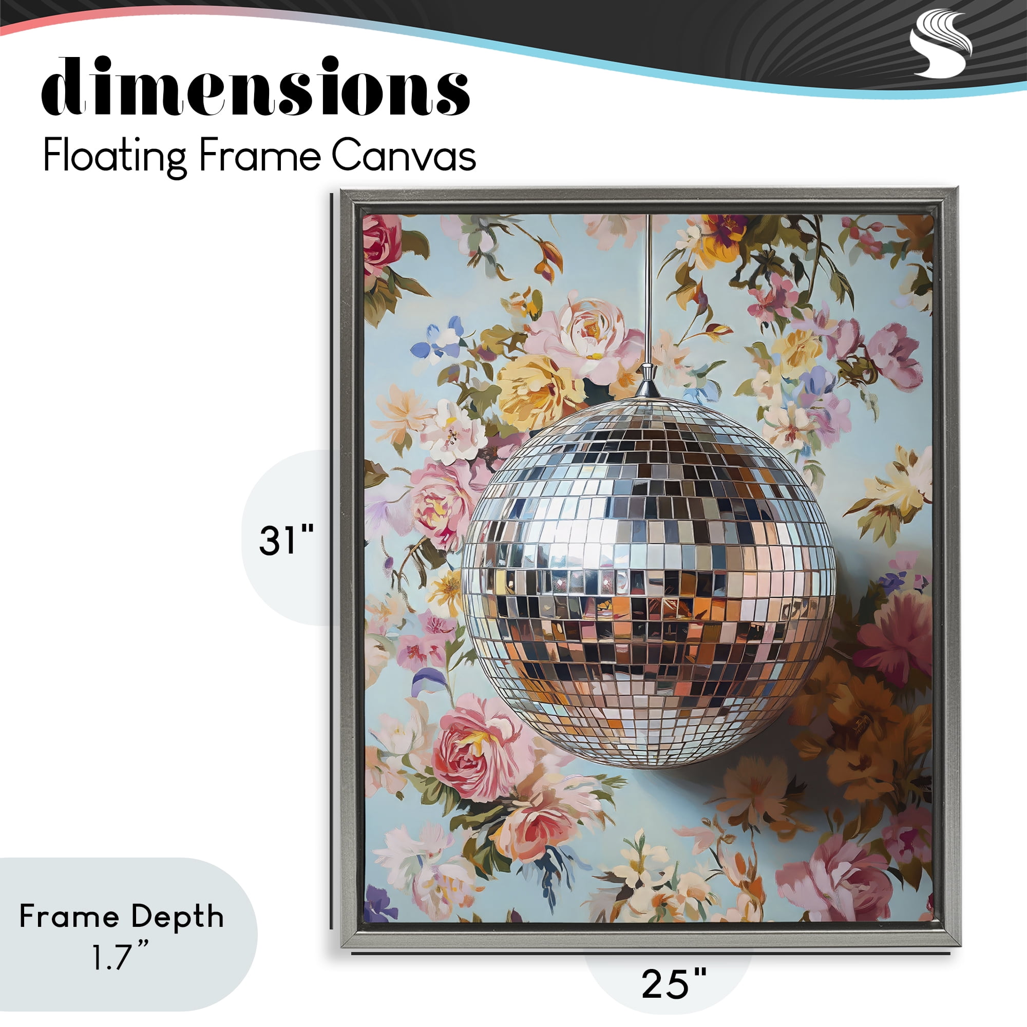 Stupell Industries Floral Disco Ball Reflection Gray Framed Floater Canvas Wall Art, design by LSR Design Studio
