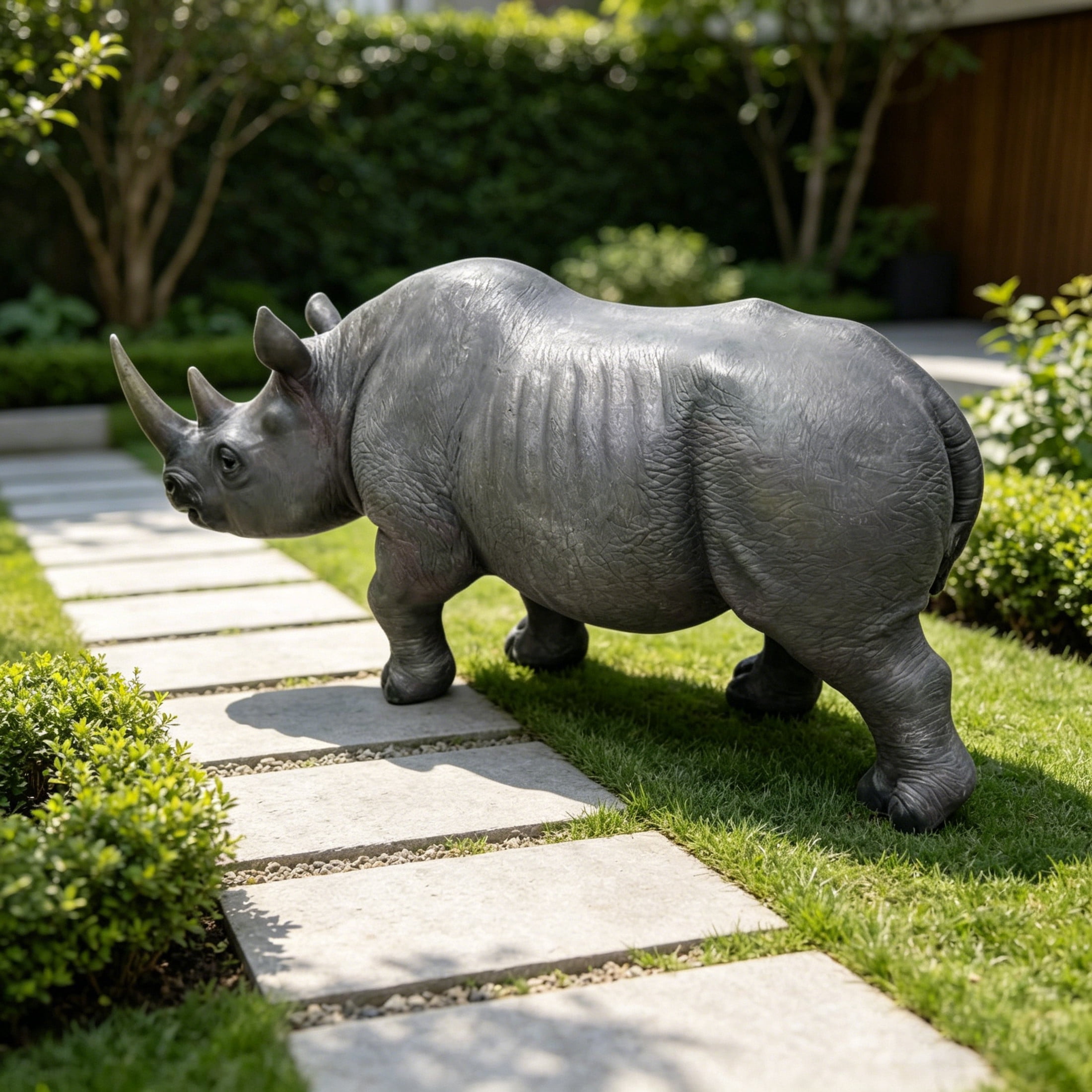 GDF Studio Rhinoceros Resin Indoor/Outdoor Guardian Statue, Weather-Resistant Decor Figurine for Garden & Courtyard