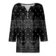 thumbnail image 5 of Camiseta para Mujer Camiseta Estampada Botón Manga 3/4 Diario Fin de Semana Moda Básica Cuello en V Regular Top Negro/2XL, 5 of 5