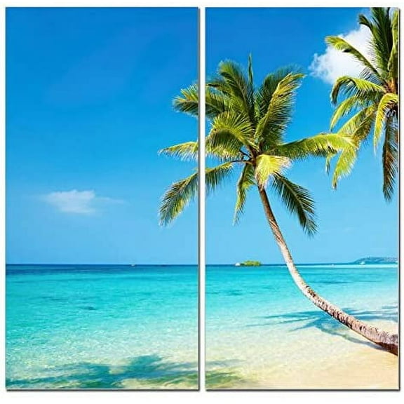 Canvas Wall Art Decor, Modern 24x24 Hanging 2 Panel Print Photograph, Decorative Painting Artwork for Kitchen, Bedroom, Office, Living Room, Home Decor Gift for Men & Women (1103 - Palm Beach)