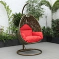 thumbnail image 5 of LeisureMod Beige Wicker Hanging Egg Chair with Stand and Cushion, Indoor Outdoor Swing for Patio, Bedroom, Garden (Red), 5 of 10