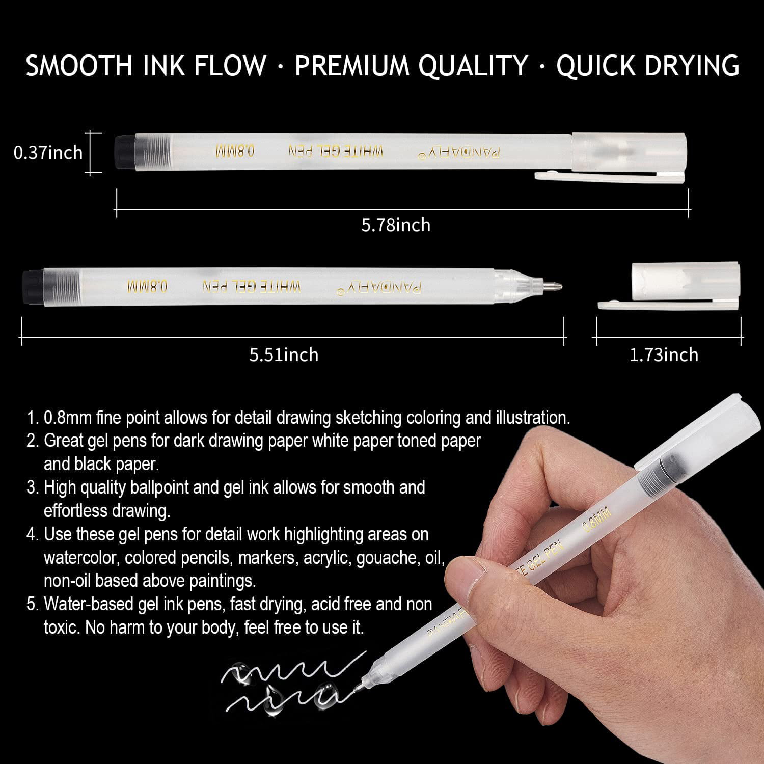 Premium White Gel Pen Set 0.6mm Fine Tip Sketching Pens for Artists Black  Papers
