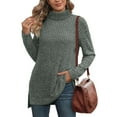 thumbnail image 3 of XPMWRP Women's Solid Color Tunic Tops Turtle Neck Long Sleeve Shirts Oversized Winter Sweaters Side Split High Low Hemline Green XXL, 3 of 6