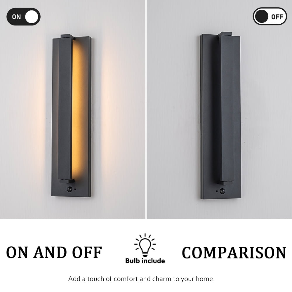 H20" Modern Motion Sensor Outdoor Wall Light 23W Integrated LED Wall Sconce in Matte Black Iron Large Exterior Light Fixture for Porch Garage Patio