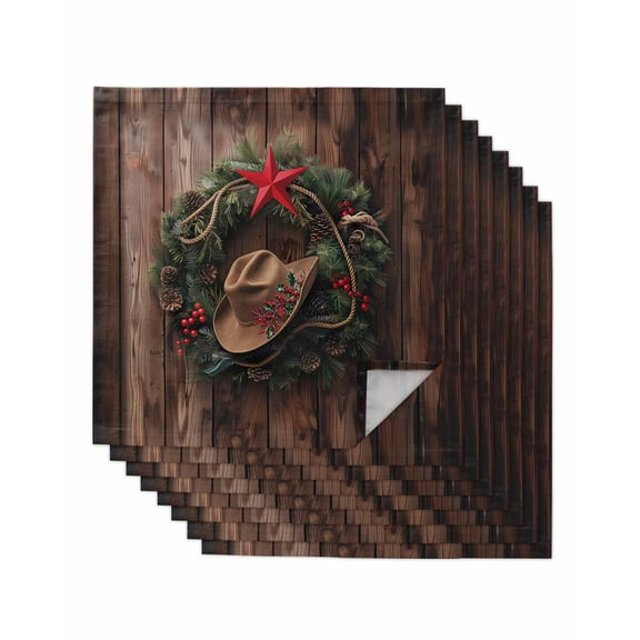 Western Christmas Cloth Napkins Set of 8, Xmas Botanical Wreath Brown Washable Reusable Dinner Cocktail Napkin for Kitchen Party Wedding Banquet Holiday Baby Shower Table Decor