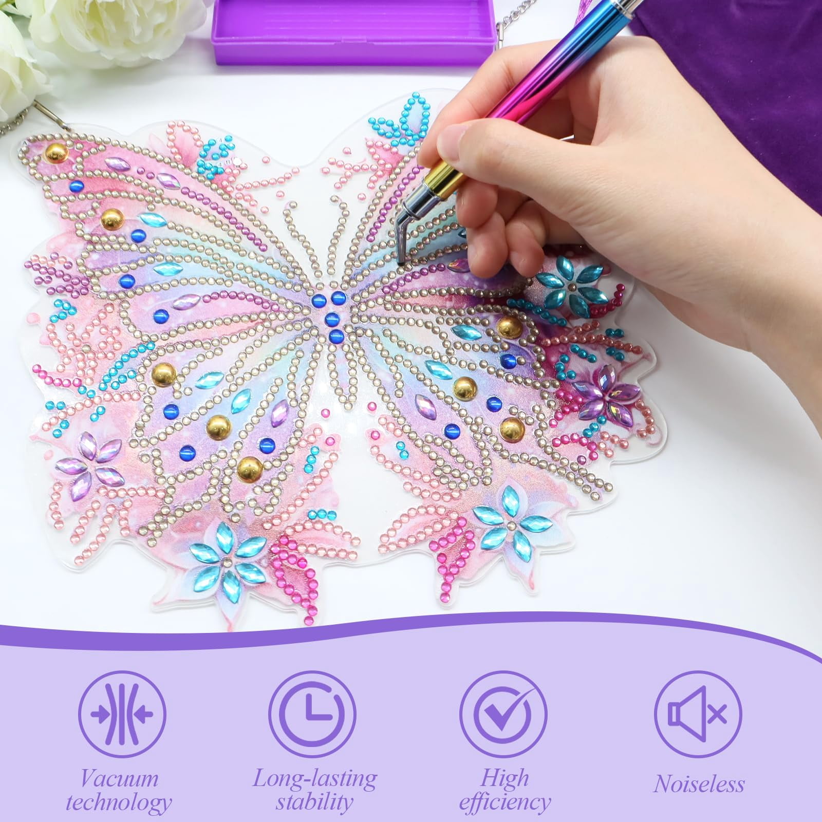 2 Pcs Diamond Painting Pens with Wax, Refillable Wax Pen, Rotating Glue Point Drill Pen for Nail Art Rhinestones, Diamond Art Accessories and Tools, Quickly Pick Up Beads Gems(Gradient Color)
