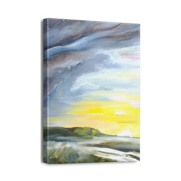 Coastal Charm - Abstract Canvas Art with Modern Blue Ocean Scene, Ideal for Sea Lake Themed Home Décor, 12x16 inches