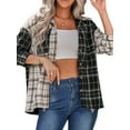 thumbnail image 2 of Sunloudy Camisas de solapa con botones para mujer, blusas casuales de manga larga con estampado de cuadros de colores en contraste, 2 of 9