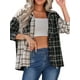 thumbnail image 4 of VISgogo Camisas de solapa con botones para mujer, blusas informales de manga larga con estampado de cuadros de colores en contraste VISgogo  moda, 4 of 9