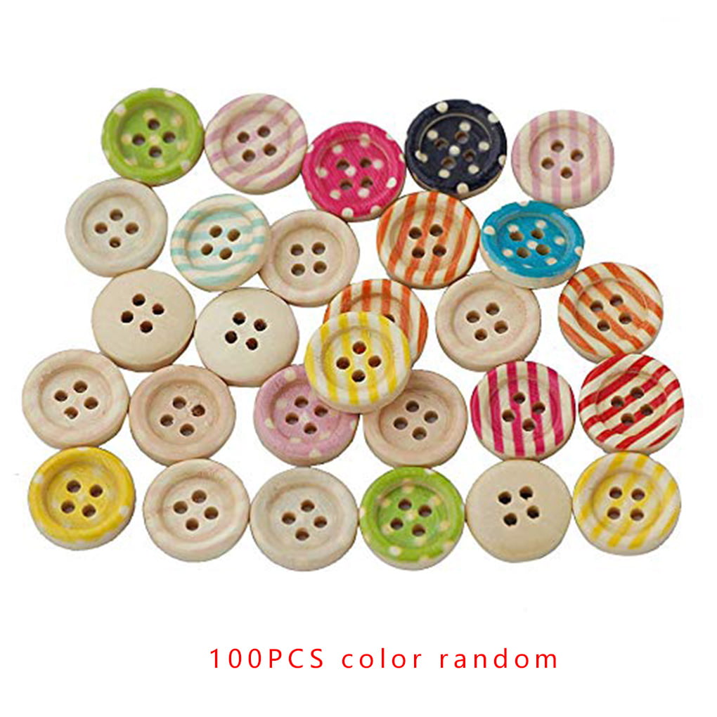 100Pcs Mixed Color Flower Print Wooden Buttons for Sewing Fasteners Scrap Booking and DIY with Love Buttons for Crafting Sewing Decoration
