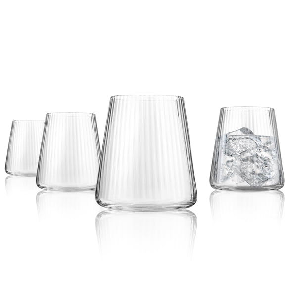 Artland Soho Optic 14.5 oz Double Old Fashion Glass, Set of 4 - Whiskey, Cocktail, Rocks, Barware Drinking Glasses - Elegant Design, Durable Construction, Versatile Use, Dishwasher Safe (Clear)
