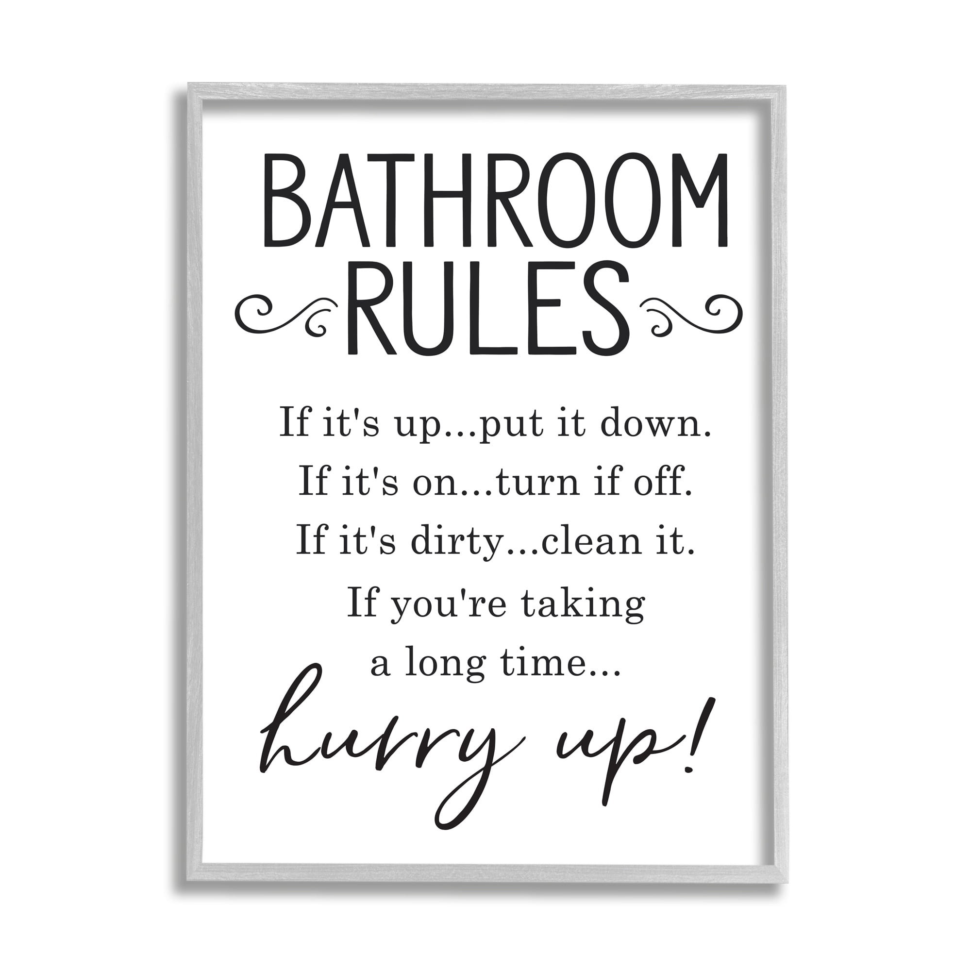 Stupell Industries Minimal Bathroom Rules Sign Hurry Up Humor Graphic Art Gray Framed Art Print Wall Art, 16x20, by Lettered and Lined