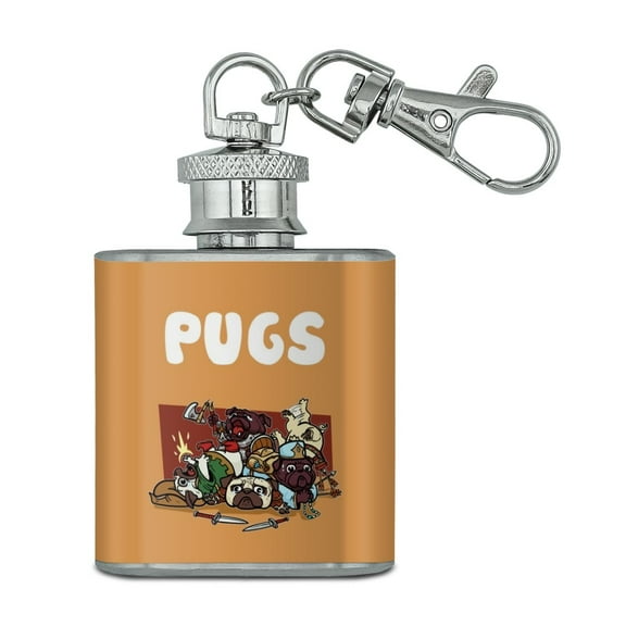 PUGS Games RPG Pickup Groups LFG Rogue Wizard Warrior Ranger 2 Stainless Steel 1oz Mini Flask Key Chain