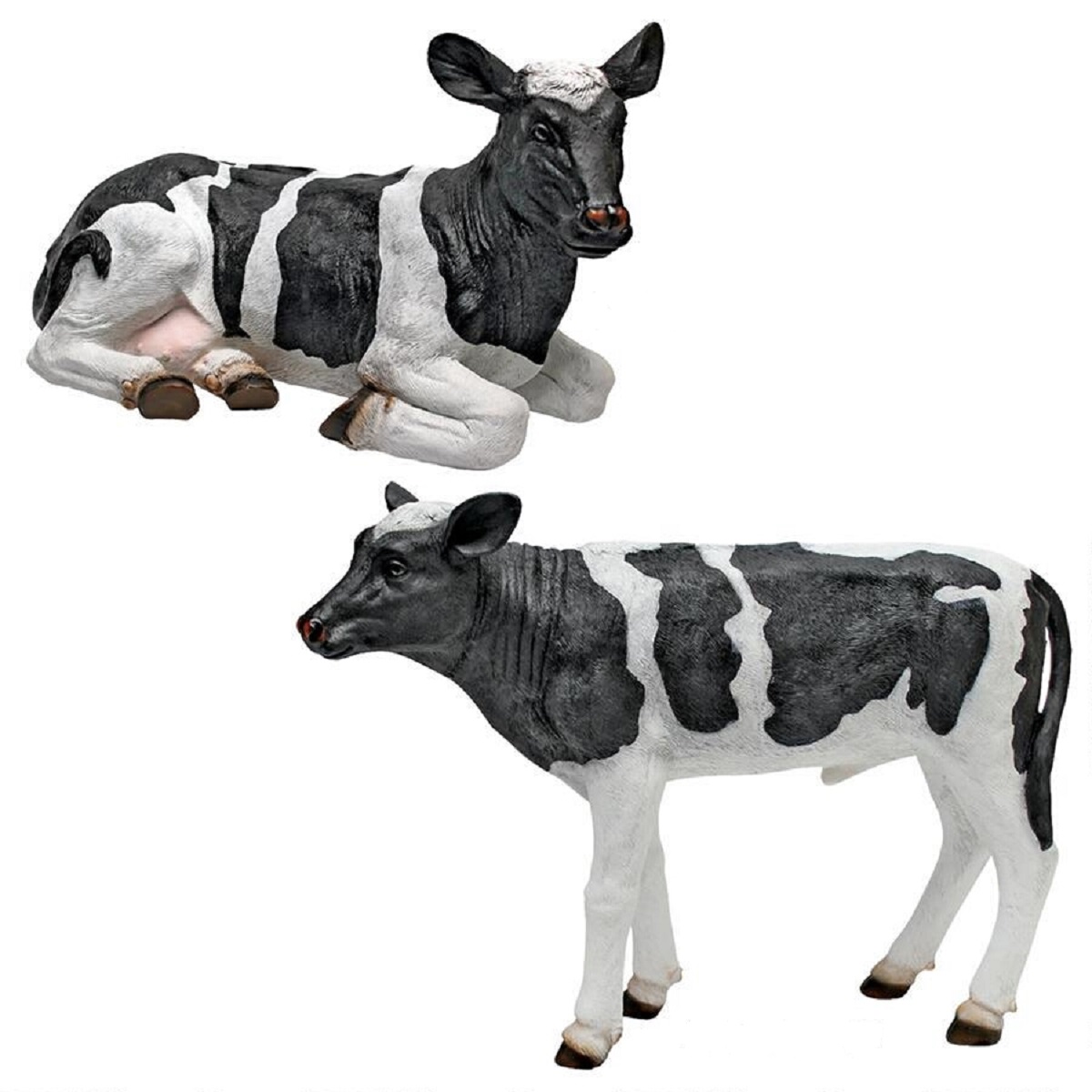 Set Of 2 Cow Lounging And Standing Outdoor Garden Statues
