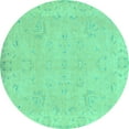 thumbnail image 1 of Ahgly Company Machine Washable Indoor Round Abstract Turquoise Blue Modern Area Rugs, 3' Round, 1 of 4