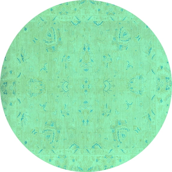 Ahgly Company Machine Washable Indoor Round Abstract Turquoise Blue Modern Area Rugs, 3' Round