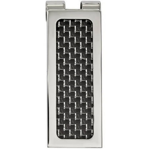 Stainless Steel Polished with Black Carbon Fiber Inlay Money Clip