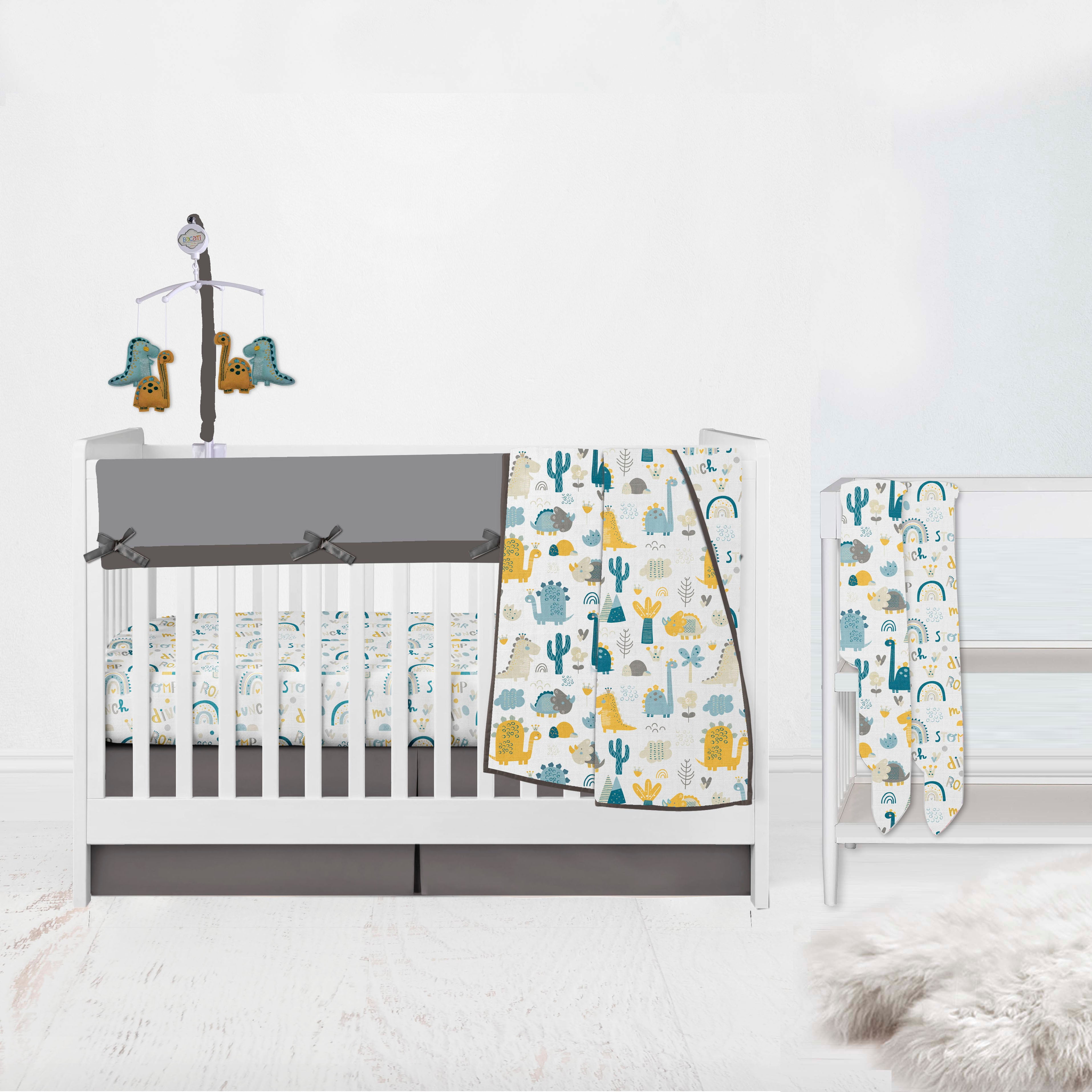 Bacati - Little Dino Aqua/Teal/Yellow Boys Musical Baby Crib Mobile