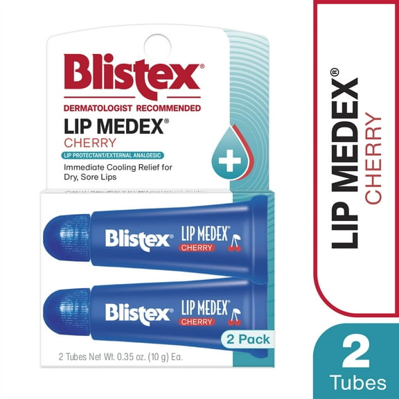 Blistex Lip Medex Cherry Tube- Medicated Relief with Soothing Relief - 2 Count, 0.35oz Ea.