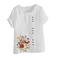 thumbnail image 4 of successthop Summer Tank Tops for Women Casual Plus Size Crewneck Tops Button Short Sleeve Shirt Floral Clothes White 2XL, 4 of 4