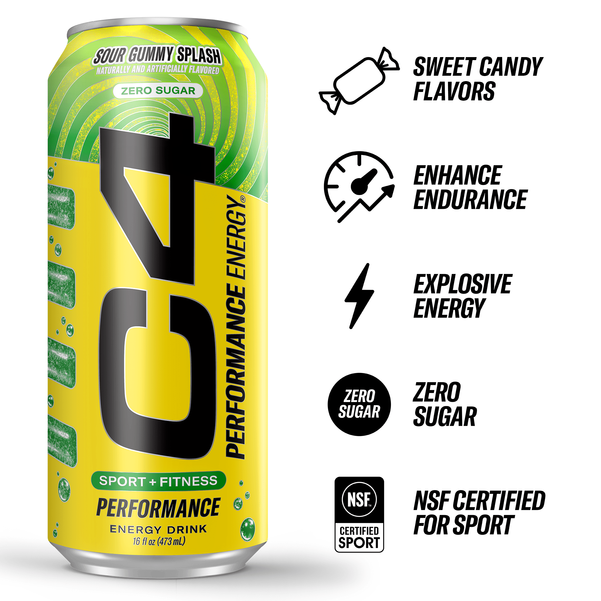 C4 Performance Energy Drink, Sour Gummy Splash Flavor, 16oz cans (12pk)