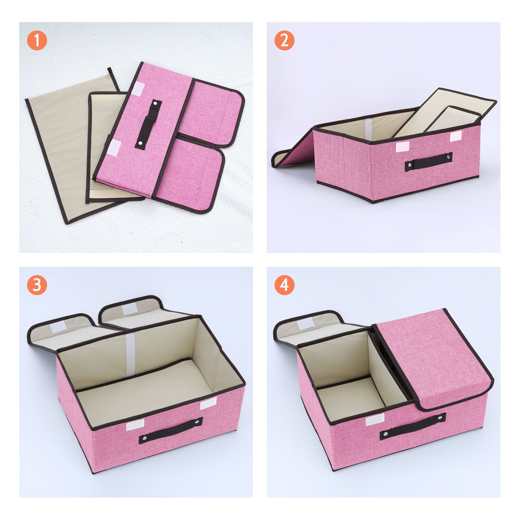 Unique Bargains Collapsible Storage Bin Basket with Handle for Shelves Organization Pink