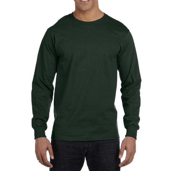 Hanes Men's 100% Cotton Long Sleeve Beefy T-Shirt Big Sizes 5186x, Deep Forest, 3XLarge