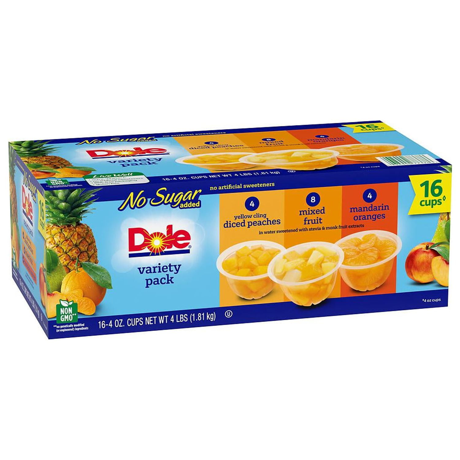 Dole Mixed Fruit Cups in Water, 4 Ounce, 16 Pack, Peaches, Mixed