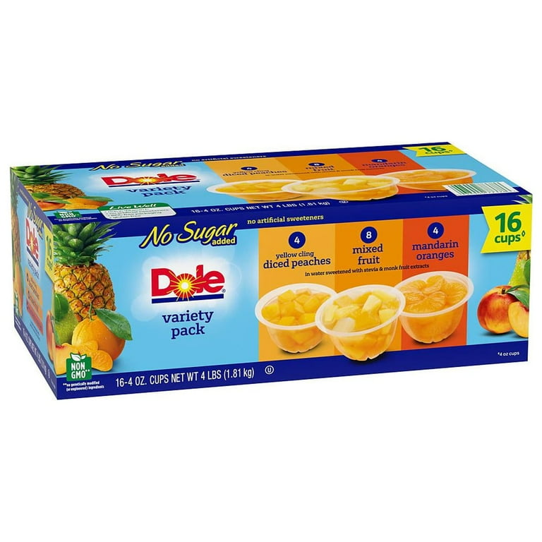 Dole Mixed Fruit Cups in Water, 4 Ounce, 16 Pack, Peaches, Mixed