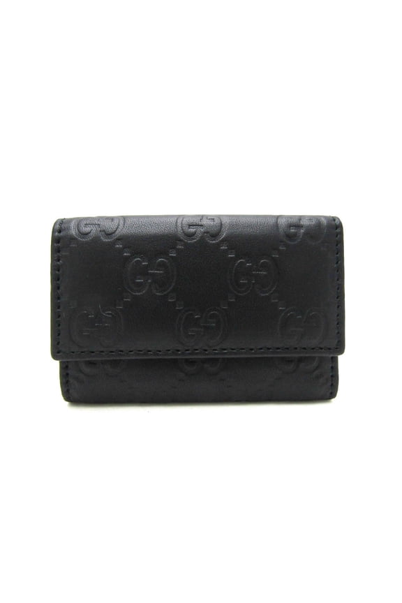Pre-Owned Gucci Guccissima 138093 Women,Men Leather Key Case Black (Good)