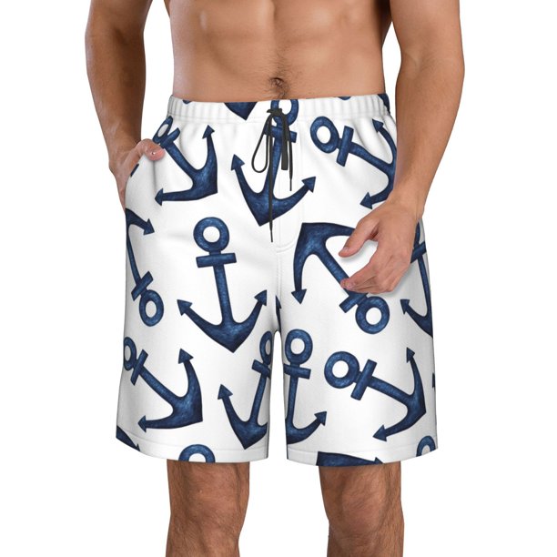 Fotbe Navy Blue Anchors Trajes de Baño Estampados para Hombre, Shorts de Verano de Secado Rápido, Ropa de Playa, Bañadores-Medium
