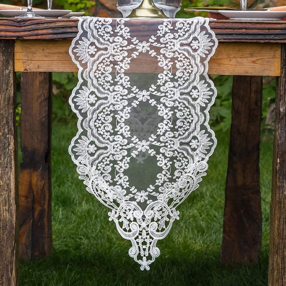 Rectangle Table Runner Lace Macrame Embroidered Table Runners with Exquisite Vintage Shabby Chic for Holiday Wedding Long Dinner Tables (12 x 59 Inch)