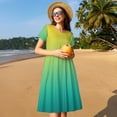 thumbnail image 4 of Haiem Teal To Yellow Gradient Pattern Women's Short-Sleeve Scoop Neck Swing Dress, 4 of 6
