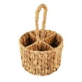 thumbnail image 2 of Wicker Flatware Storage Basket Utensil Caddy Hand Woven Divided Cutlery Holder Kitchen Utensil Organizer Water Hyacinth Silverware Organizer with Handle for Countertop Party (Round), 2 of 6
