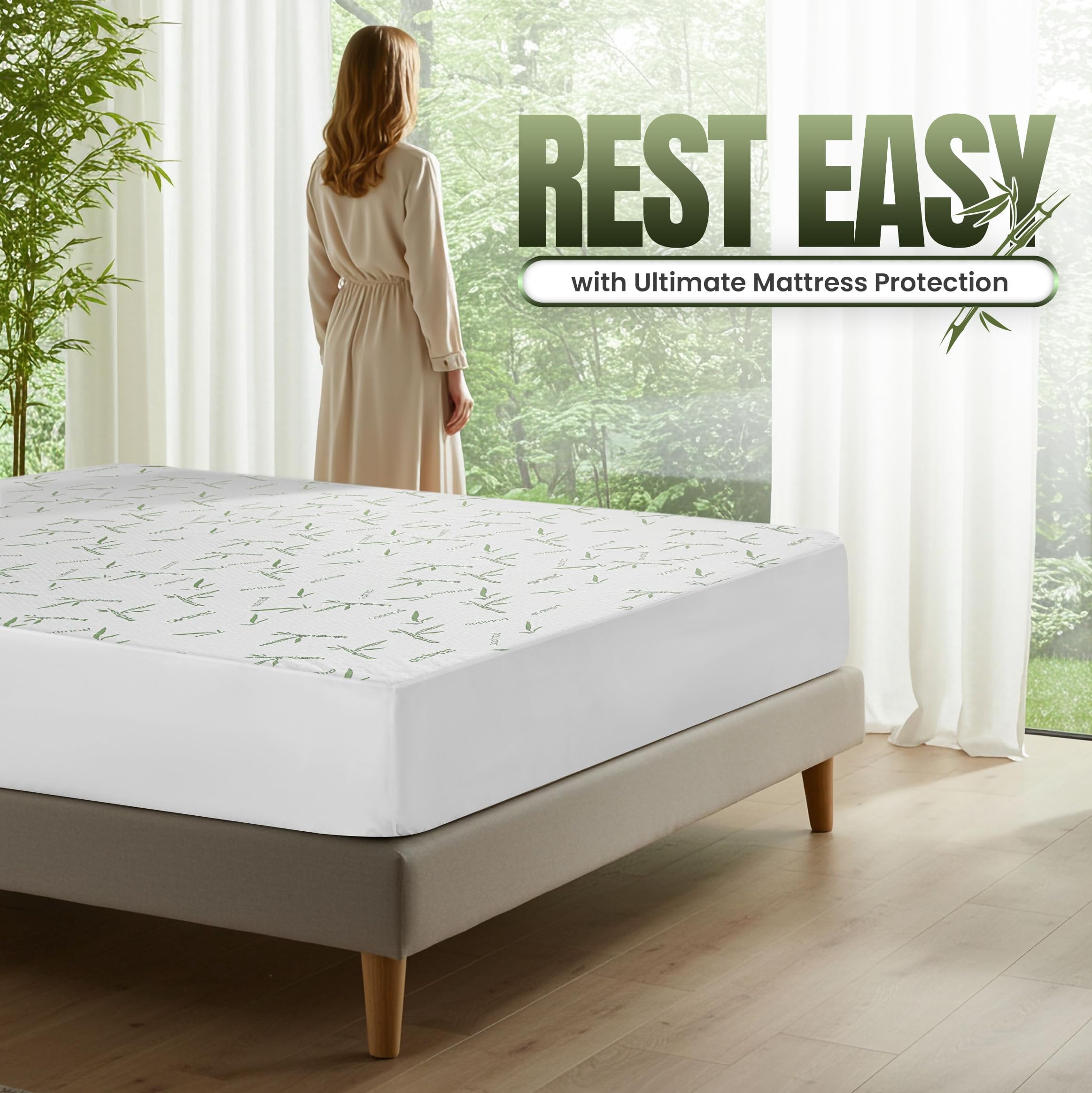 Utopia Bedding Waterproof Mattress Protector King Size Bed, Premium 200 GSM Bamboo Viscose Cooling Mattress Cover, Soft and Breathable, Fitted Style with 17 Inches Deep Stretchable Pockets