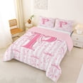 thumbnail image 2 of Erosebridal Pink Initial Alphabet P Full Size Comforter Sets,Cute Coquette Bowknot Kids Bedding Sets For Girls,Pink Reversible,3pcs, 2 of 7