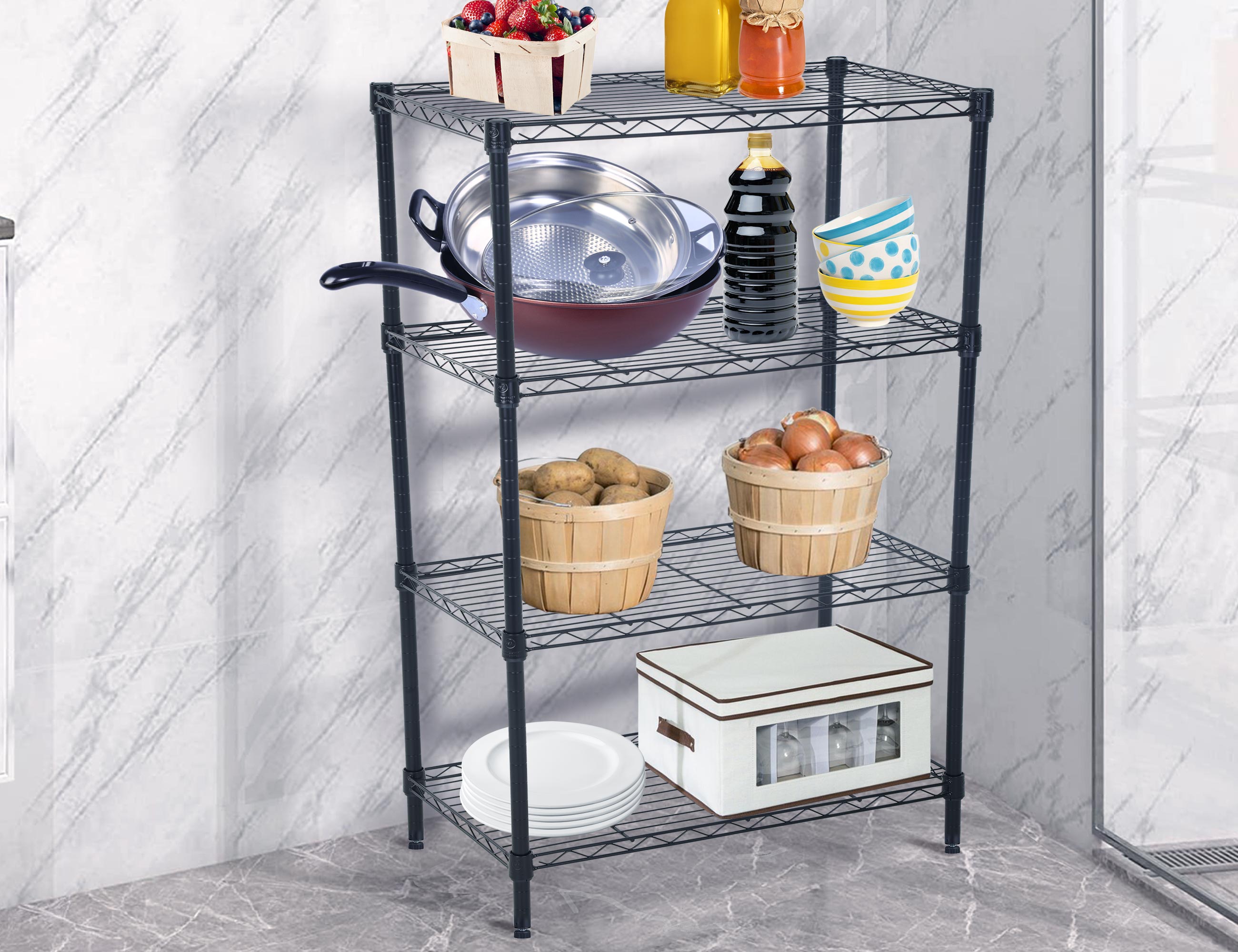 4 Shelf Metal Wire Shelving Unit, Height Adjustable Large Storage ...