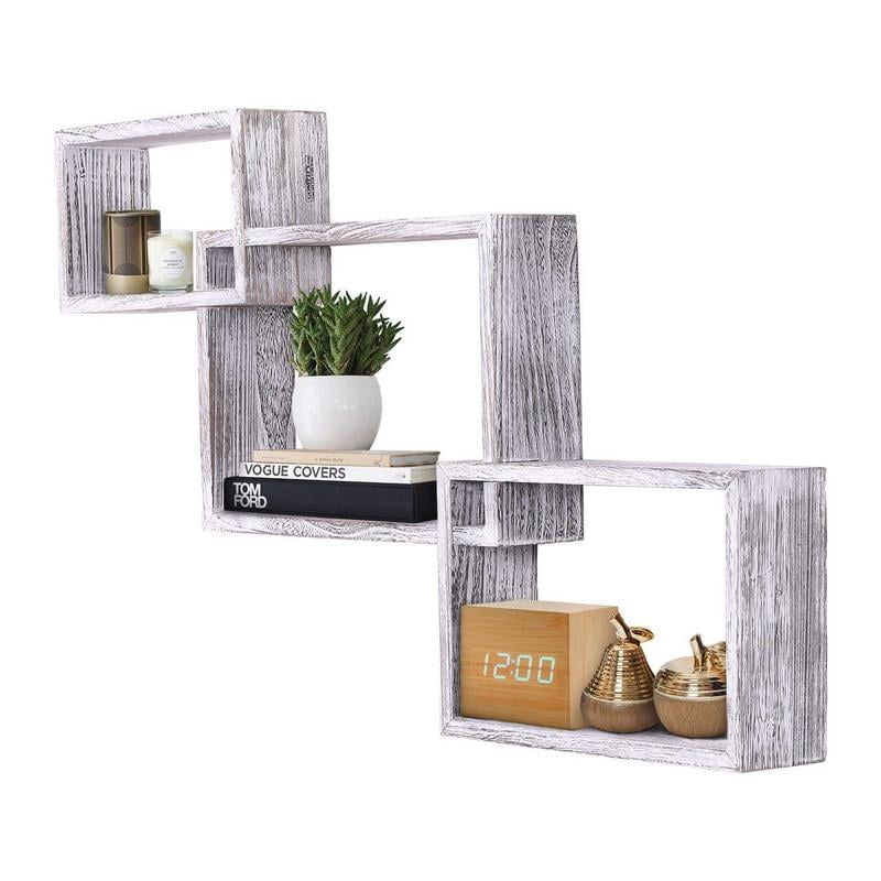 Rustic Wall Mounted Tier Square Shaped Floating Shelves Set Of 3 S And Anchors Included Farmhouse Wooden For Bedroom Living Room