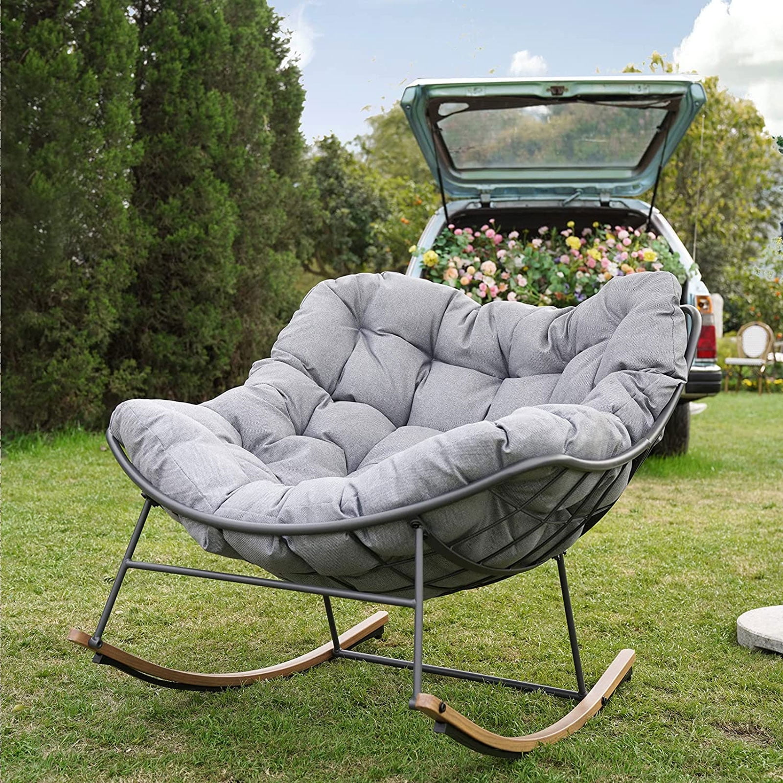 Grand Patio Oversized Steel Outdoor Rocking Chair with Ergonomic Design, All-Weather Rocker,Gray (Set of 1)